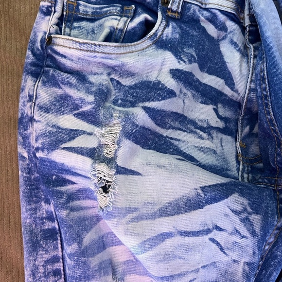 Men's Blue Patterned Straight Jeans - Picture 8 of 13